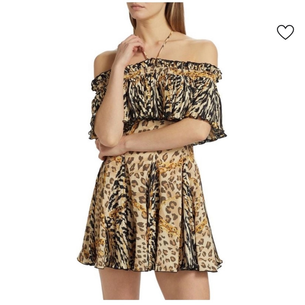 Ronny Kobo XS Leopard Print Off-Shoulder Dress